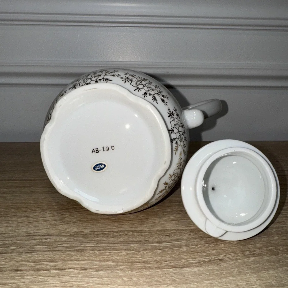 VTG 25Th Anniversary Tea Coffee Pot‎ AB-190 Norcrest Chatillon White Gold Japan